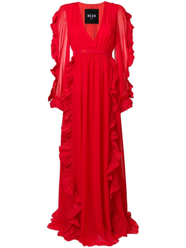 Msgm Plunge-neck Ruffled Gown - Red
