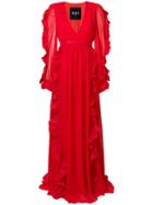Msgm Plunge-neck Ruffled Gown - Red
