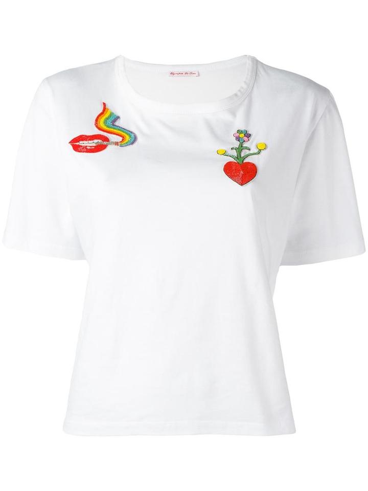 Olympia Le-tan Bead Embellished T-shirt, Women's, Size: Large, White, Cotton