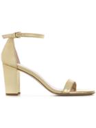 Stuart Weitzman Nearly Nude Block Heel Sandals - Metallic