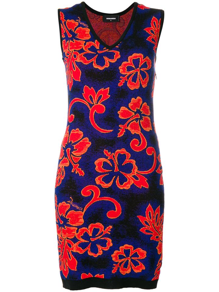 Dsquared2 Sleeveless V-neck Floral Dress - Blue