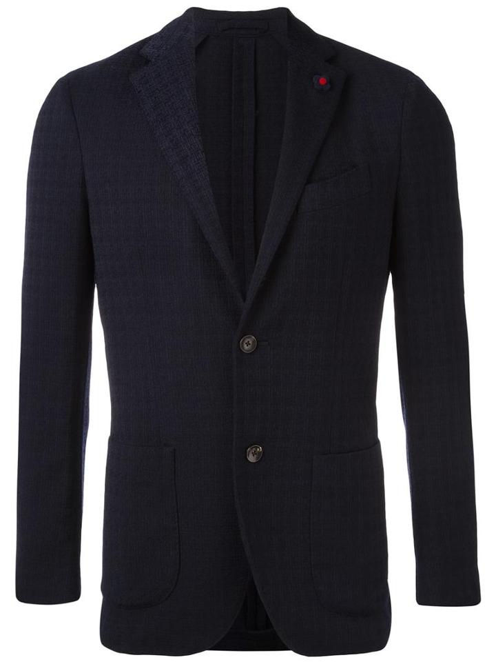 Lardini Floral Detail Blazer, Men's, Size: 50, Blue, Wool/polyester/nylon/spandex/elastane