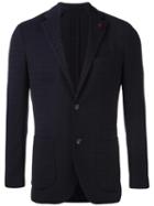Lardini Floral Detail Blazer, Men's, Size: 50, Blue, Wool/polyester/nylon/spandex/elastane