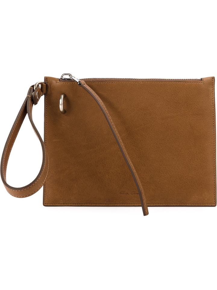 Rick Owens - Zipped Clutch - Men - Calf Leather/lamb Skin - One Size, Brown, Calf Leather/lamb Skin