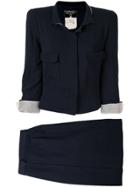Chanel Pre-owned Cc Button Skirt Suit - Blue