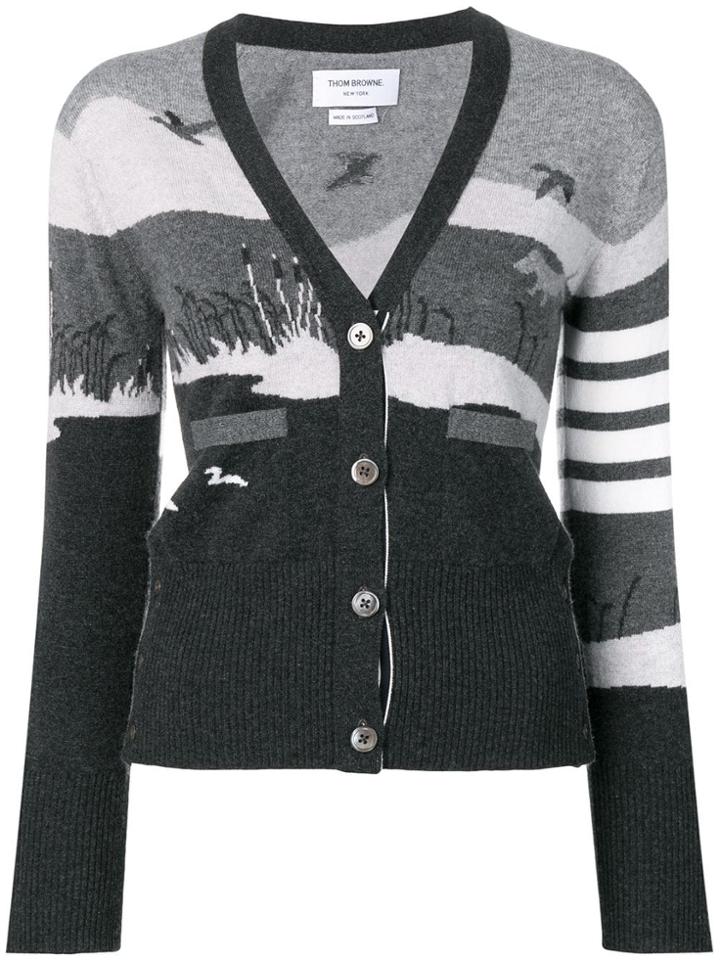 Thom Browne 4-bar Hunting Intarsia Cardigan - Grey