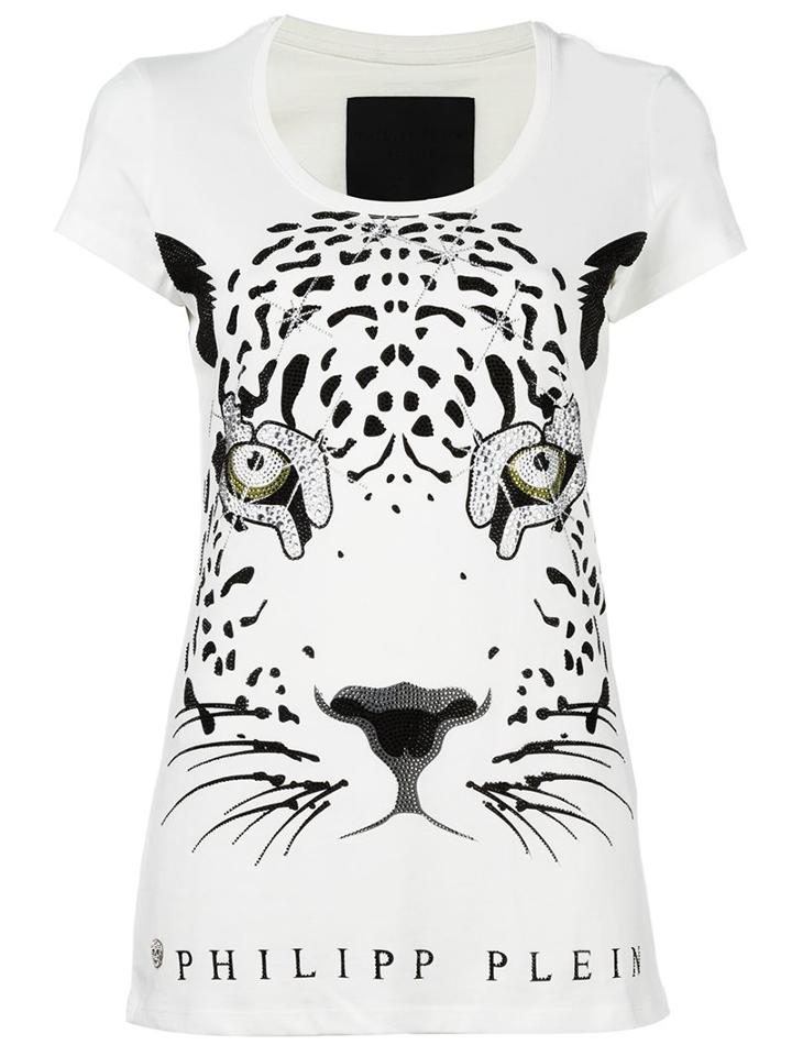 Philipp Plein 'leopard Eyes' T-shirt, Women's, Size: Large, White, Cotton