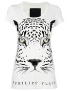 Philipp Plein 'leopard Eyes' T-shirt, Women's, Size: Large, White, Cotton