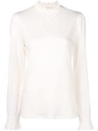 Closed Smocked Stand-up Collar Blouse - Nude & Neutrals
