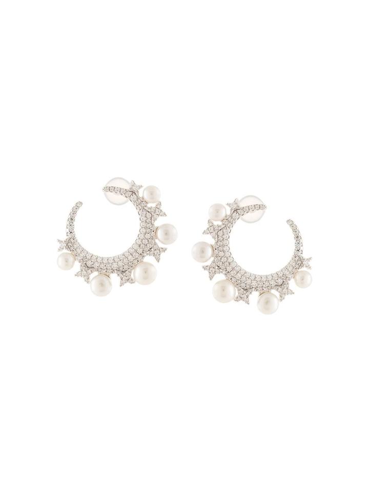 Apm Monaco Embellished Silver-tone Moon Earrings