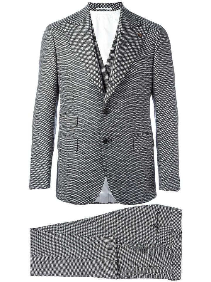 Gabriele Pasini Patterned Three-piece Suit, Men's, Size: 50, Grey, Wool/viscose/cupro