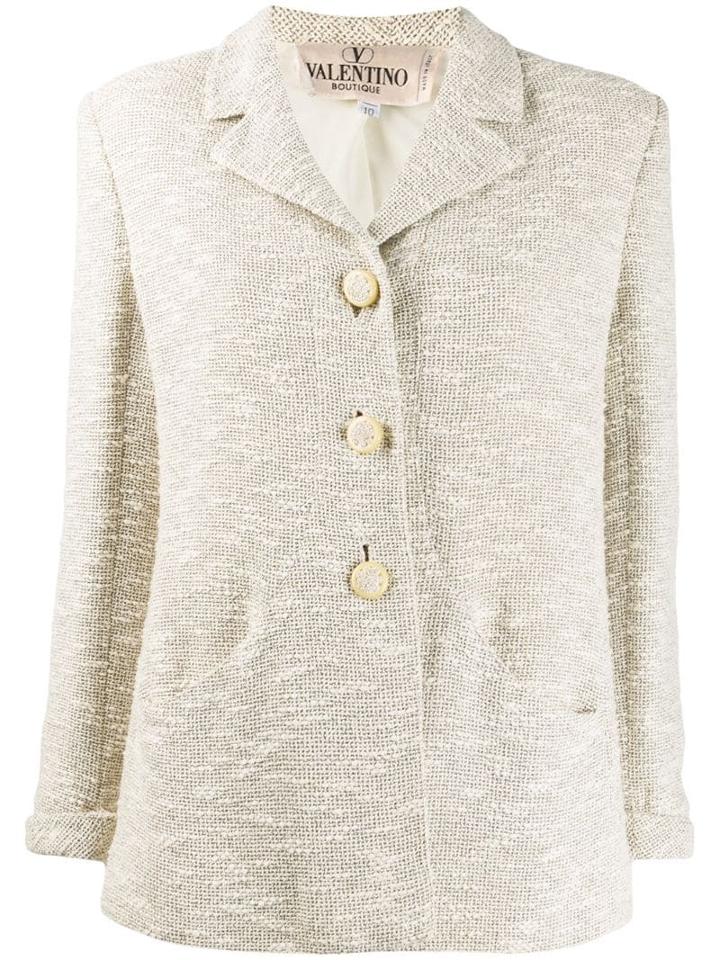 Valentino Pre-owned Notched Collar Tweed Jacket - White