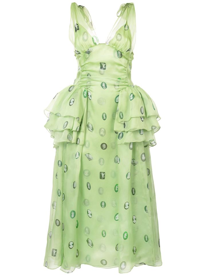 Rosie Assoulin Printed V-neck Dress - Green