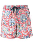 Etro - Floral Print Swim Shorts - Men - Nylon - Xl, Red, Nylon