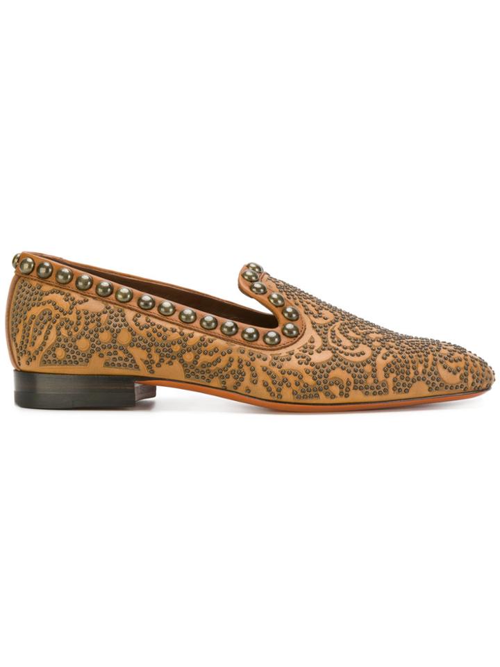 Santoni Studded Slippers - Brown