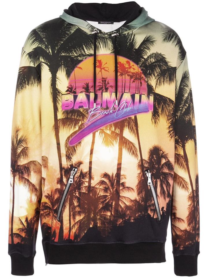 Balmain Palm Tree Print Hoodie - Multicolour