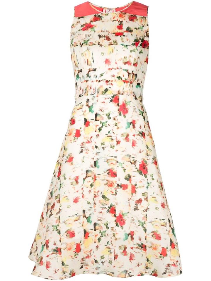 Carolina Herrera Abstract Print Flared Dress, Women's, Size: 6, Nude/neutrals, Silk