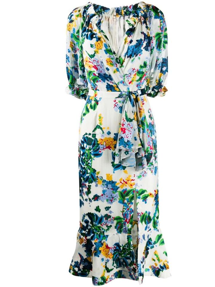 Saloni Printed Olivia Midi Dress - White