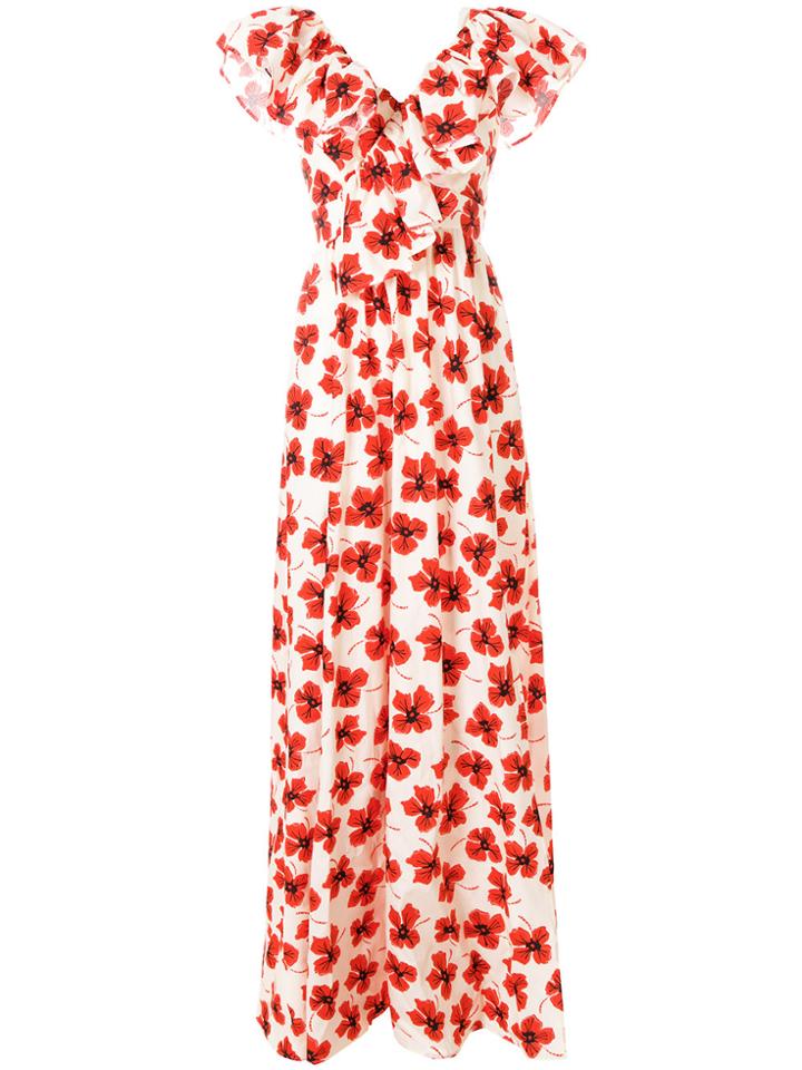 Fausto Puglisi Poppy Print Ruffled Maxi Dress - Nude & Neutrals