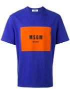Msgm Colour Block Logo Print T-shirt, Men's, Size: Medium, Blue, Cotton