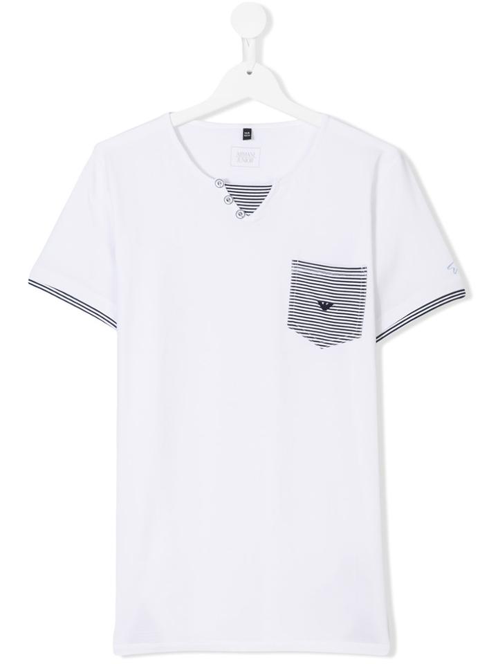 Armani Junior Striped Detail T-shirt - White