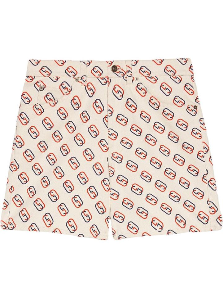 Gucci Shorts With Oval Interlocking G Print - White