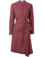 Brunello Cucinelli Belted Collarless Shirt Dress - Red