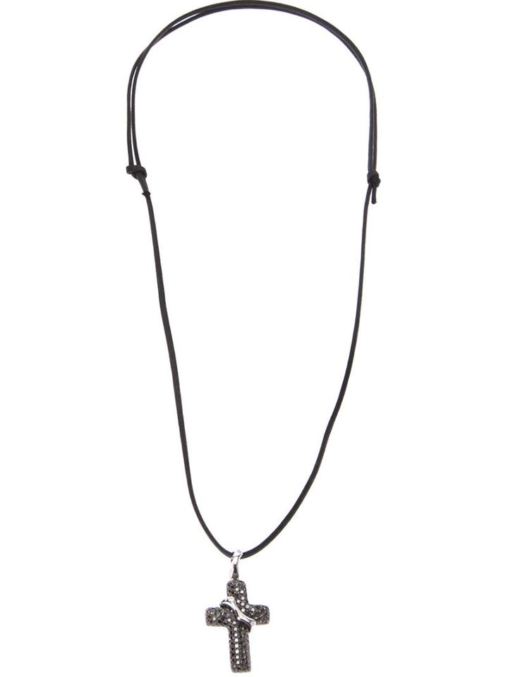 Gavello Diamond Embellished Cross Necklace, Women's, Black