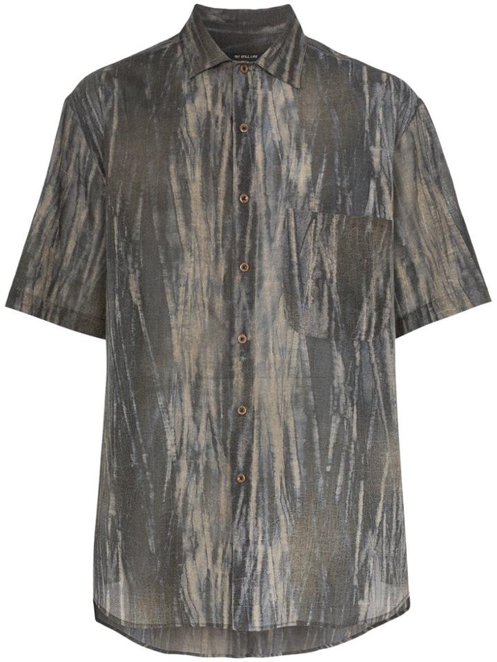 Song For The Mute Printed Oversized Cotton Shirt - Blue