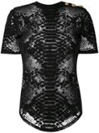 Balmain - Sheer Python Print T-shirt - Women - Cotton/polyamide/spandex/elastane - 40, Black, Cotton/polyamide/spandex/elastane