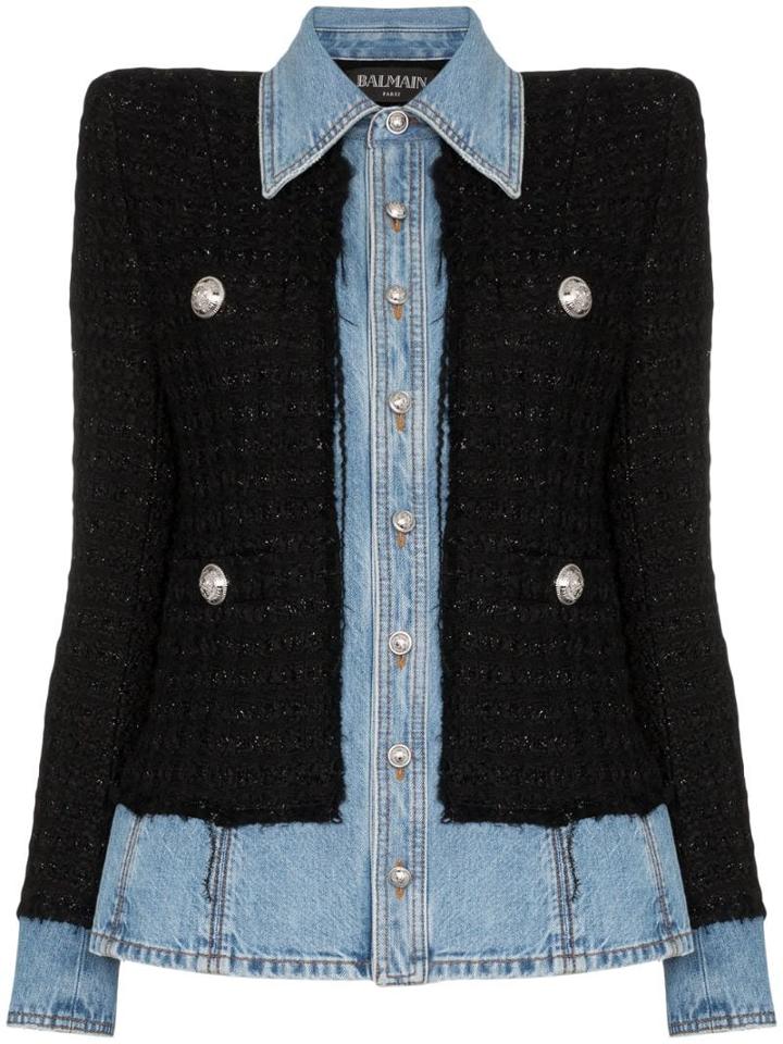 Balmain Balm Clrd Ls Jkt Shot Dnm Sb Twd Dnm Dbl - Black