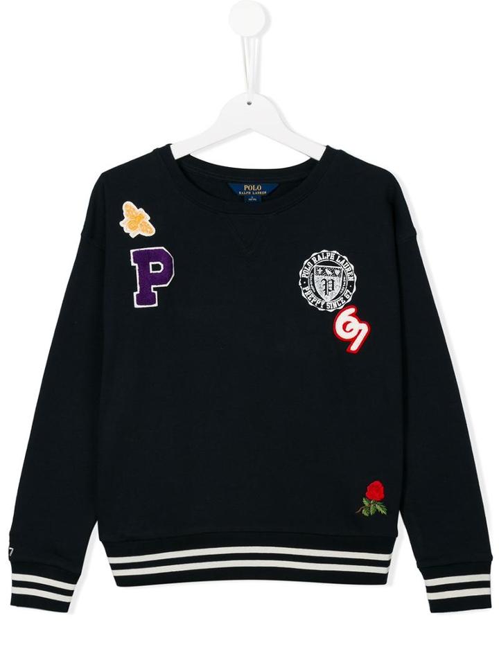 Ralph Lauren Kids Patch Detailed Sweatshirt, Girl's, Size: 14 Yrs, Blue