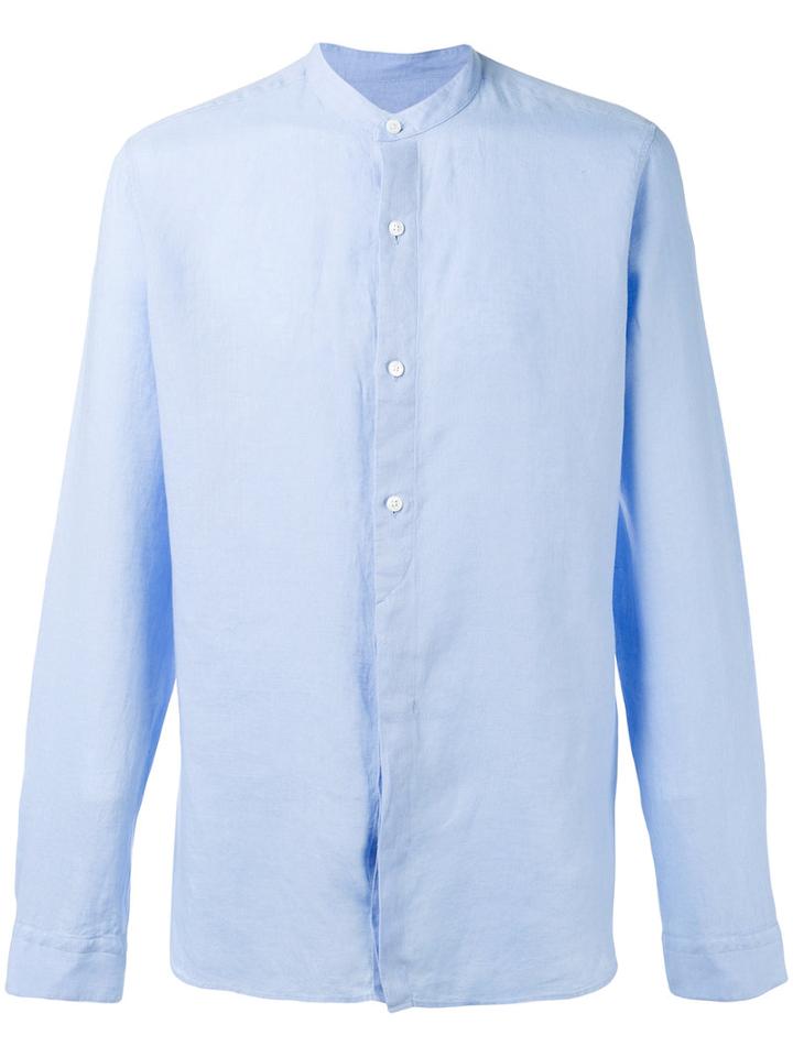 Z Zegna - Band Collar Shirt - Men - Linen/flax - Xl, Blue, Linen/flax
