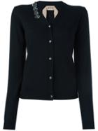No21 Embellished Button Cardigan, Women's, Size: 44, Black, Pvc/virgin Wool/metallic Fibre/glass