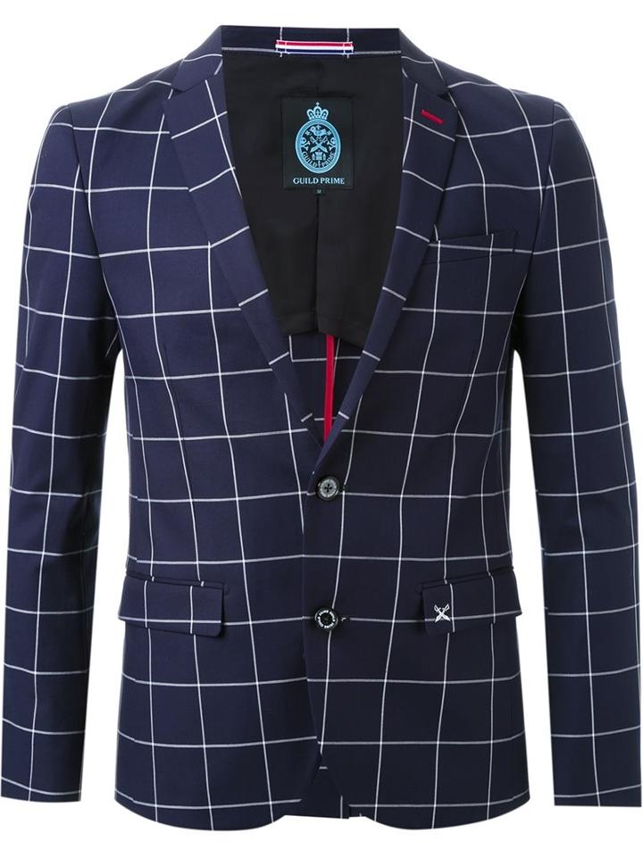 Guild Prime Checked Blazer, Men's, Size: Small, Blue, Cotton/polyurethane