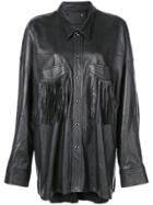 R13 Oversized Fringe Trim Shirt - Black