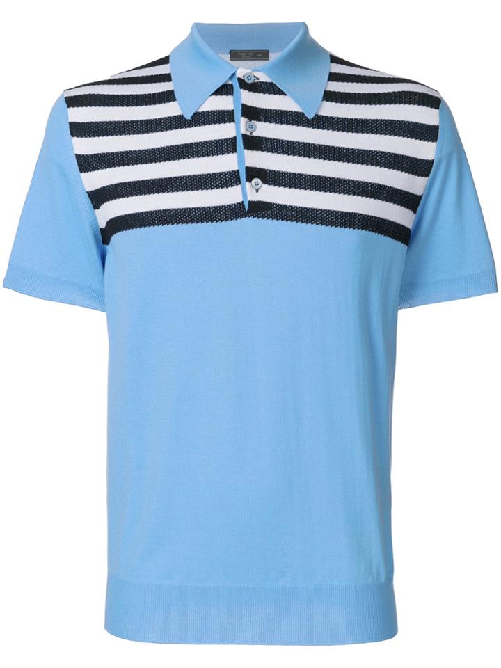 Prada Stripe Panel Polo Shirt - Blue