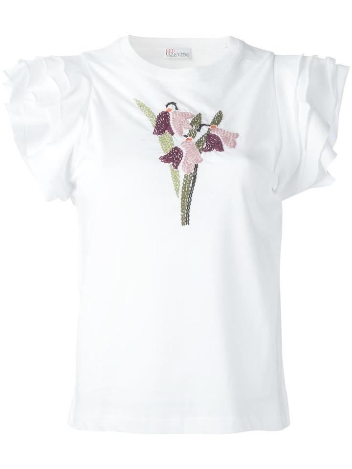 Red Valentino Flutter Sleeve T-shirt, Women's, Size: Xs, White, Cotton/polyester