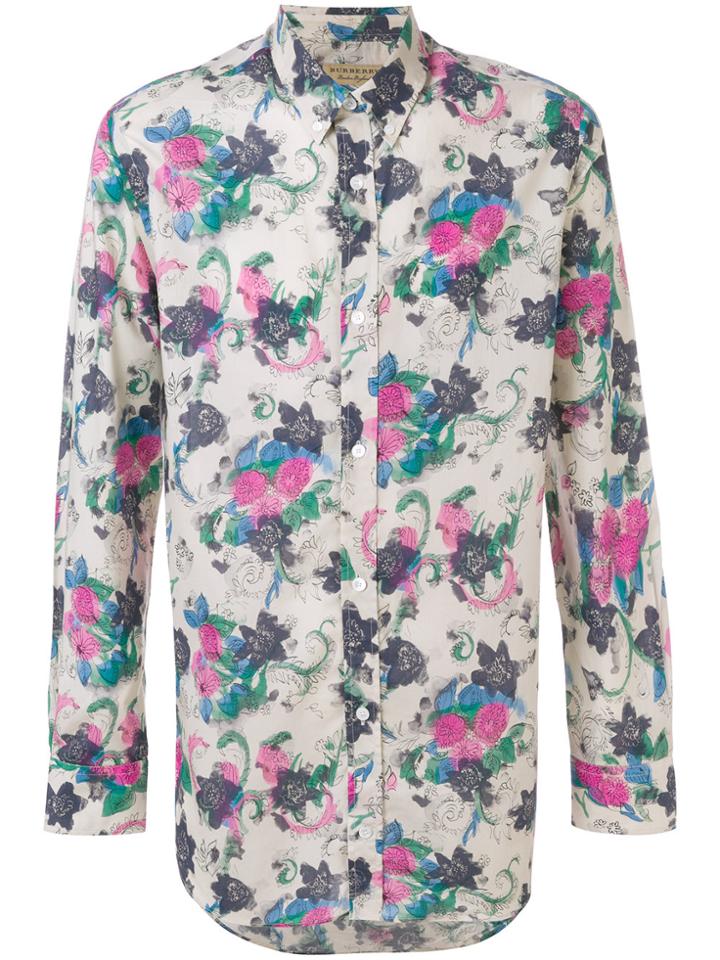 Burberry Floral Print Button Down Shirt - Nude & Neutrals