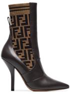 Fendi Rockoko 105 Leather And Fabric Ankle Boots - Brown