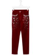 Monnalisa Crystal Embellished Velvet Jeans - Red