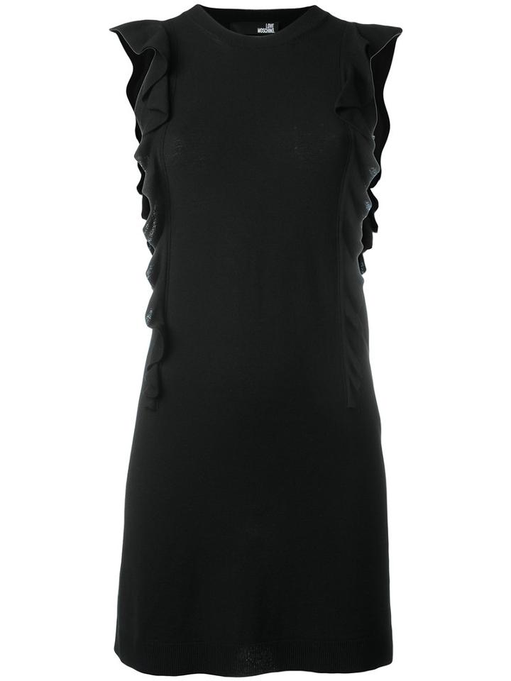 Love Moschino Ruffled Trim Dress, Women's, Size: 38, Black, Polyester/viscose