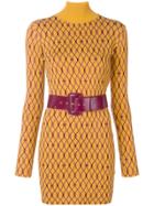 Elisabetta Franchi Belted Turtle Neck Dress - Yellow & Orange