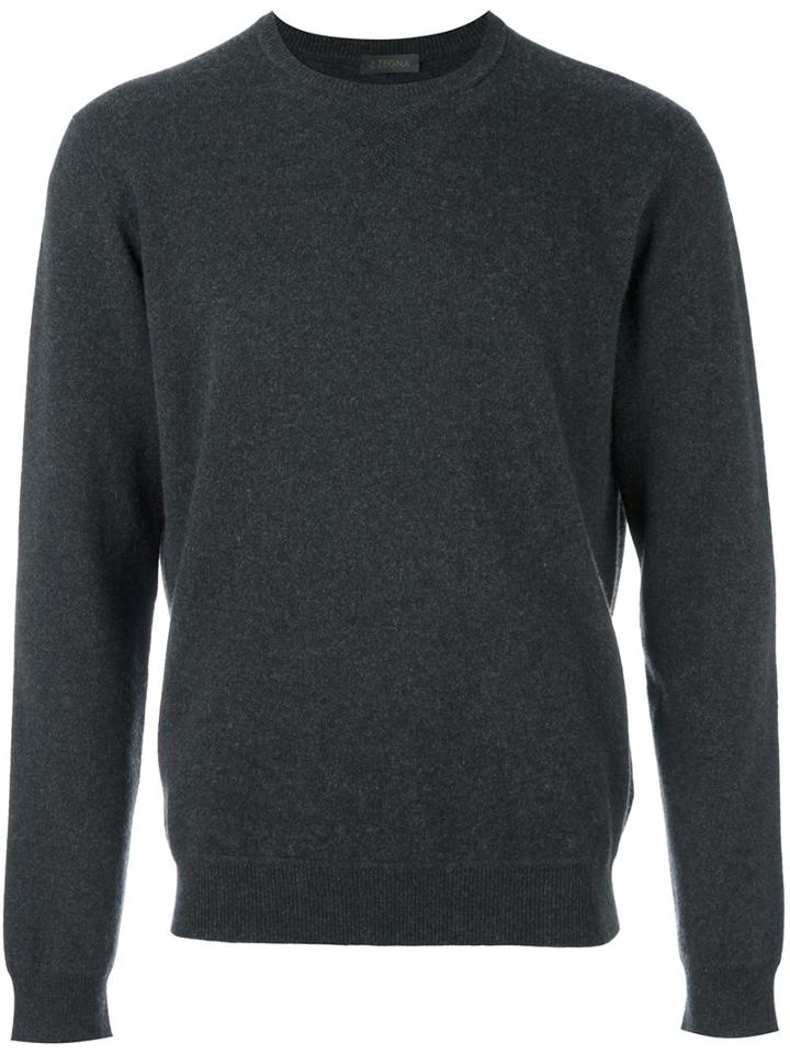 Z Zegna Crew Neck Jumper, Men's, Size: Large, Grey, Polyamide/cashmere