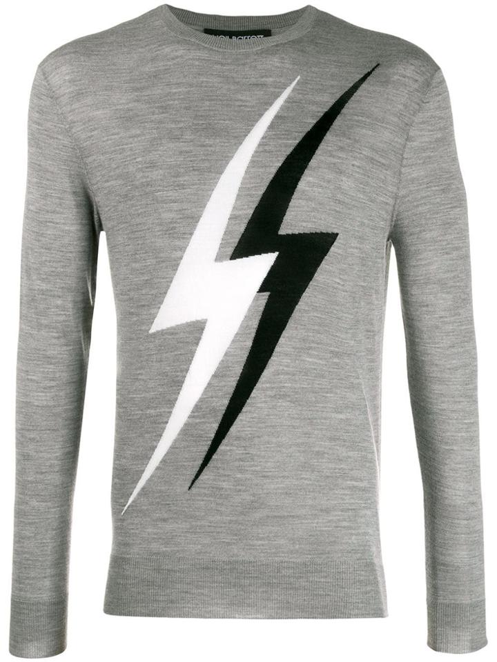 Neil Barrett Lightning Embroidered Sweater - Grey