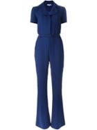 Carven Belted Shortsleeved Jumpsuit, Women's, Size: 36, Blue, Polyester/acetate/viscose