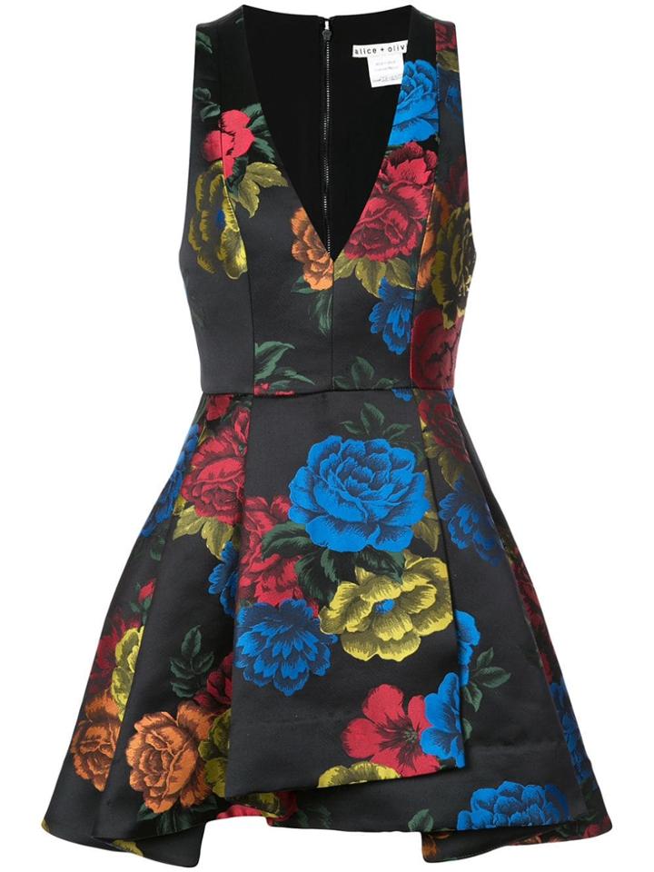 Alice+olivia Floral Print Short Dress - Black