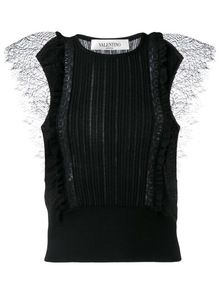 Valentino Lace Insert Knitted Top, Women's, Size: Small, Black, Cotton/polyamide/virgin Wool