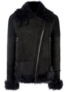 Diesel Zipped Pockets Jacket, Women's, Size: Large, Black, Lamb Skin/sheep Skin/shearling