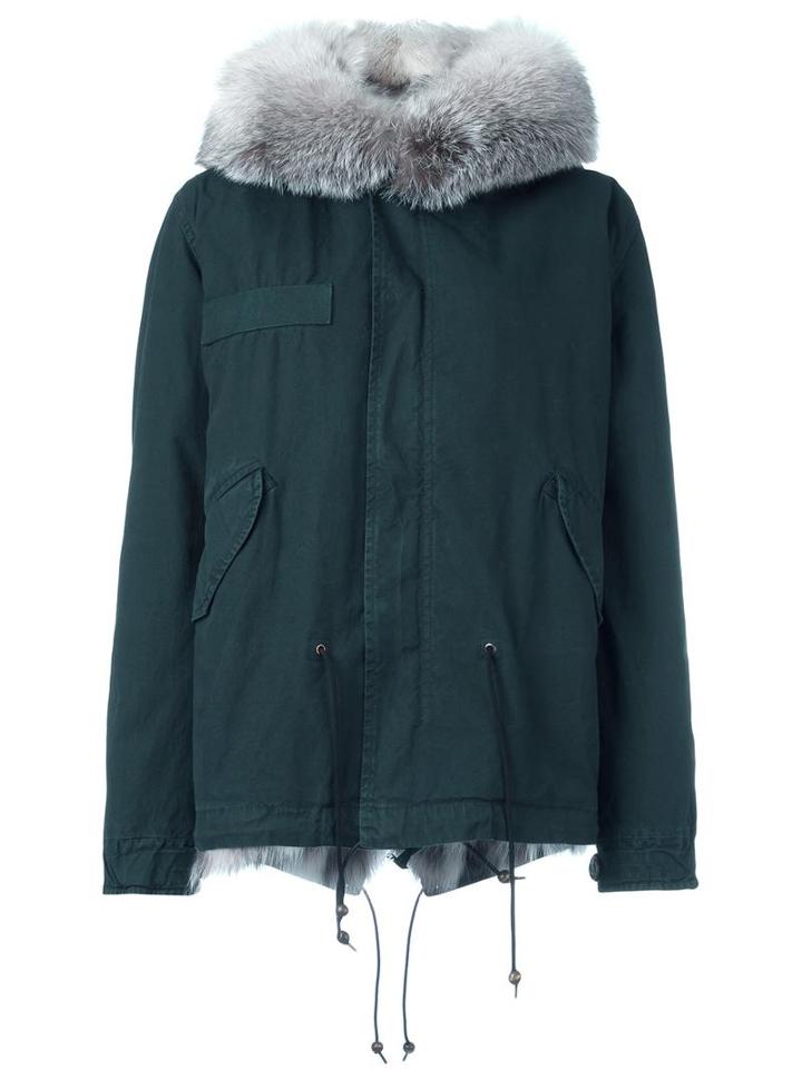 Mr & Mrs Italy Embroidered Parka, Women's, Size: Xs, Green, Cotton/lamb Skin/fox Fur/viscose